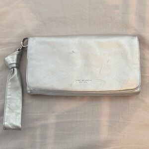 Tory Burch Metallic Silver Wristlet